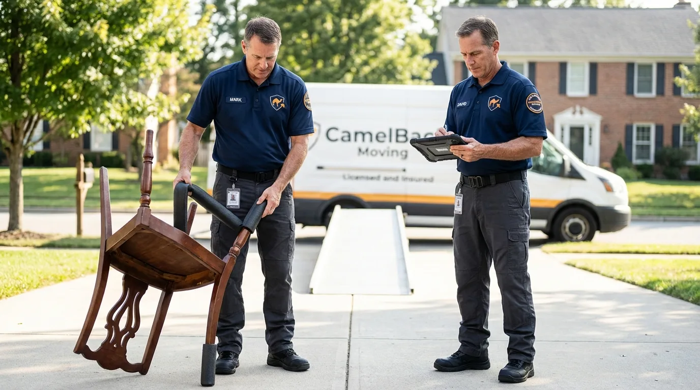 Movers inspecting furniture for damage prevention before loading in Citrus Heights, CA